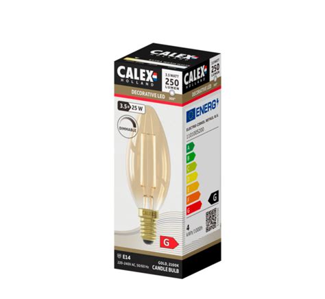 Calex LED Filament Kaarslamp Goud E14 250 Lm 2100K Dimbaar