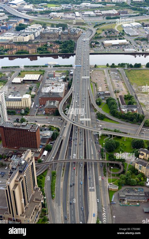 Aerial View Of The M8 Motorway And The Glasgow Kingston Bridge Stock