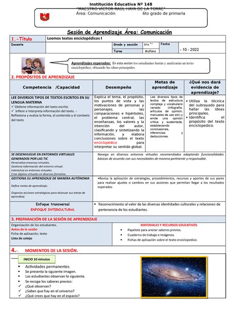 Sesi N De Aprendizaje Leemos Un Texto Para Identificar Los