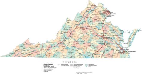 Virginia Digital Vector Map with Counties, Major Cities, Roads, Rivers ...