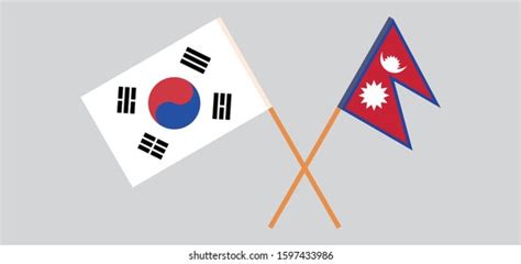 Crossed Flags Nepal South Korea Official Stock Vector Royalty Free