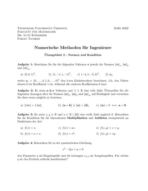 Numerische Methoden Fuer Ingenieure Uebungsblatt Normen Und