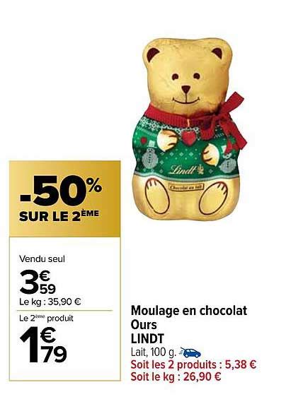 Promo Moulage En Chocolat Ours Lindt Chez Carrefour Market Icatalogue Fr