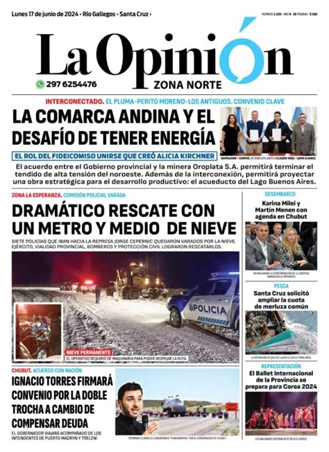 Diario La Opinión Zona Norte Tapa Edición Impresa Del Lunes 17 De Junio