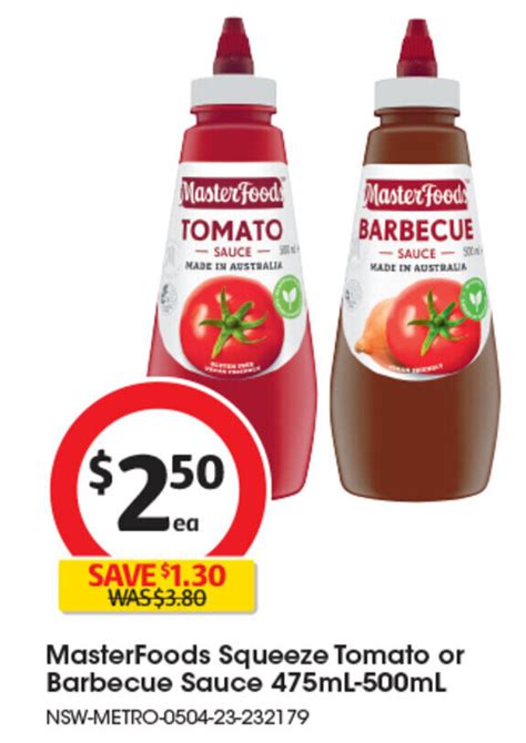 MasterFoods Squeeze Tomato Or Barbecue Sauce 475ml 500ml Offer At Coles