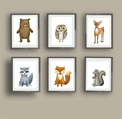 Woodland Animal Wall Art Décor Animal Art Prints for Nursery - Etsy