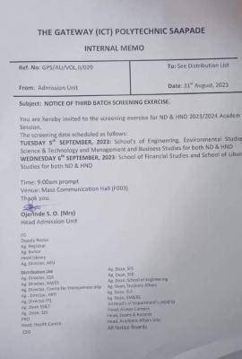 Gateway Polytechnic 3rd Batch Screening Exercise 2023 2024 EXAMKING NET