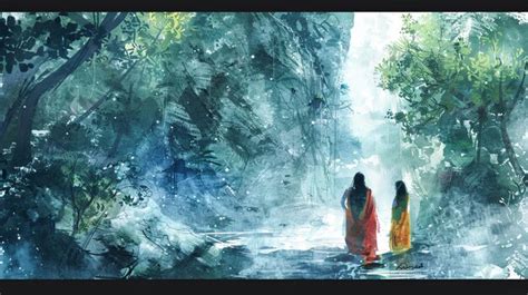 Beautiful Digital Painting Of Lord Rama And Sita Exploring A Mystical