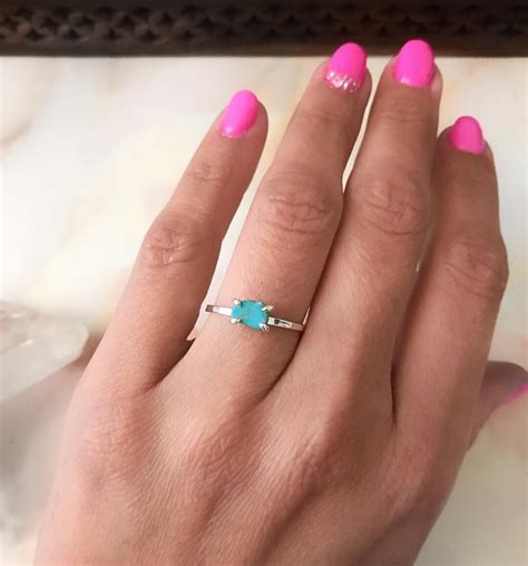 Real Turquoise Ring Turquoise Engagement Ring Stackable Etsy