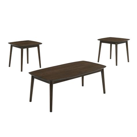 Lexi 3 Piece Coffee And End Table Set Dark Walnut Brown Wood Flared Legs Saltoro Sherpi