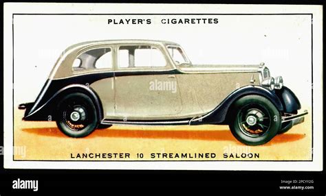 Lanchester Streamlined Saloon, 1936 - Car Vintage Cigarette Card Stock ...