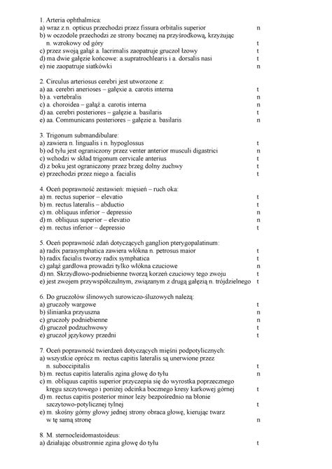 Anatomia Pytania Glowa I Szyja Arteria Ophthalmica A Wraz Z N