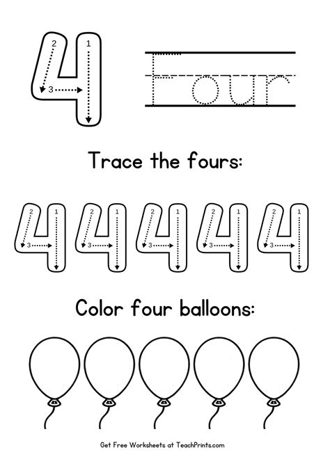 Number 4 Tracing Worksheets Free Printables Teach Prints