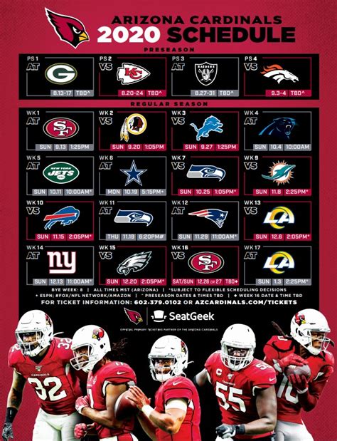 Arizona Cardinals Printable Schedule