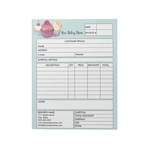 Pastry Cupcake Bakery Sales Form Receipt Invoice Notepad Zazzle