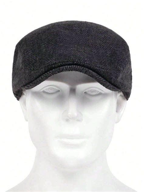 1pc Men S Herringbone Beret Cap Outdoor Leisure Hat Forward Cap