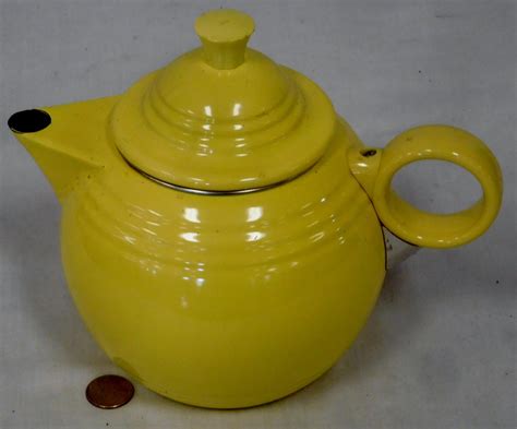 Lot Fiesta Ware Homer Laughlin By Copco Teapot Yellow Enamel Over Metal