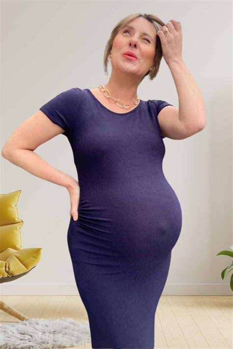 Navy Ribbed Maternity Dress - CARI