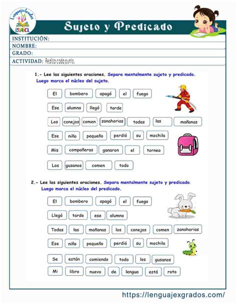 Nucleo Del Sujeto Y Predicado Actividades