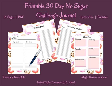 30 Day No Sugar Challenge Journal Printable Checklist Etsy