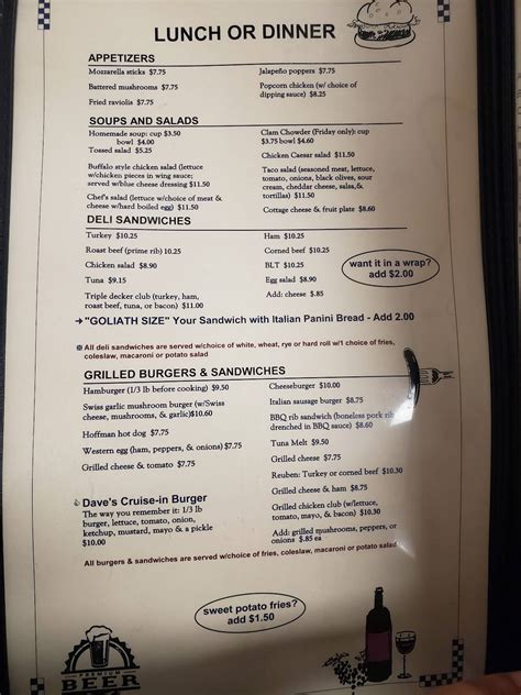 Menu at Dave's Diner restaurant, Utica