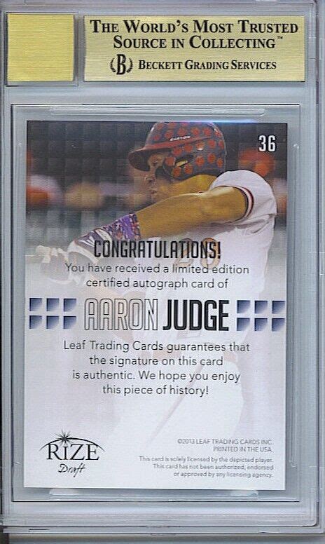 Aaron Judge Rize Leaf Draft Autograph Blue Bgs Gem Mint