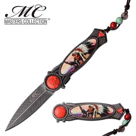 Native American Spring Assisted Folding Knife Red Stone-MC-A