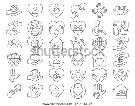 Voluntary Charity Donation Set Icons Orphans Stock Vector Royalty Free