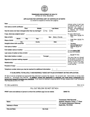 Tennessee Department Of Health Office Of Vital Records Application For