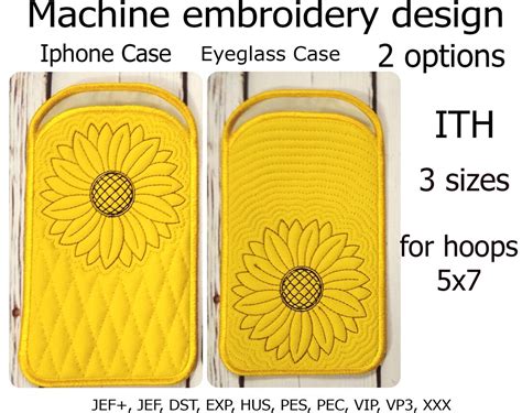 In The Hoop Sunflower Phone Case Embroidery Design Eyeglass Case