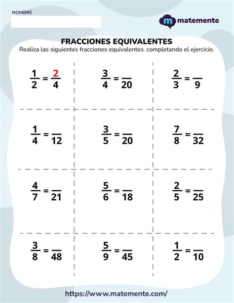 36 Ejercicios De Fracciones Equivalentes