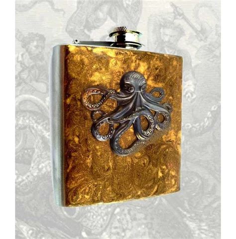 Steampunk Ox Octopus Hip Flask In Hand Painted Golden Rebelsmarket