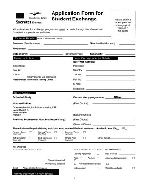 Fillable Online Erasmus Application Form Inward Fax Email Print Pdffiller