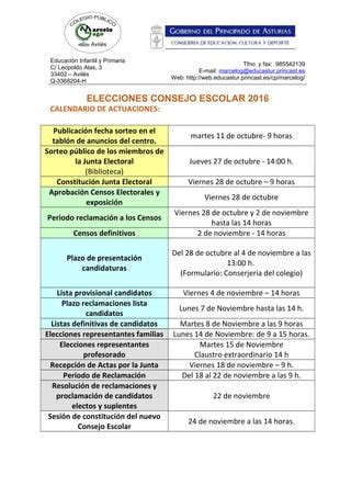 Calendario Elecciones Consejo Escolar Pdf