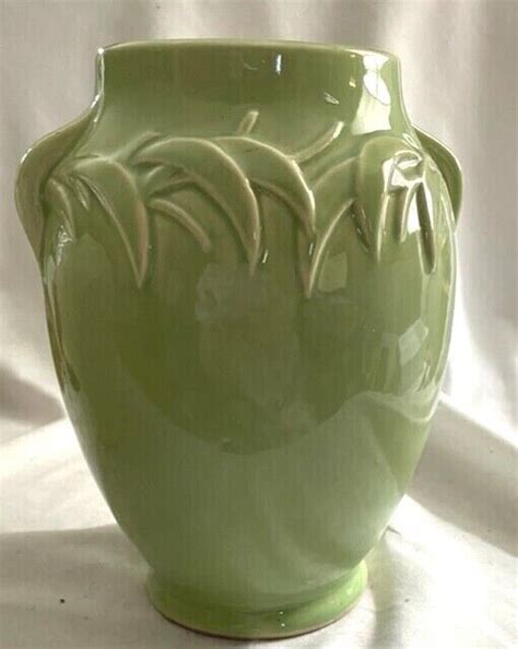 Vintage 1940s McCoy Pottery Green Raised Leaf Design 8" Vase #283 ...