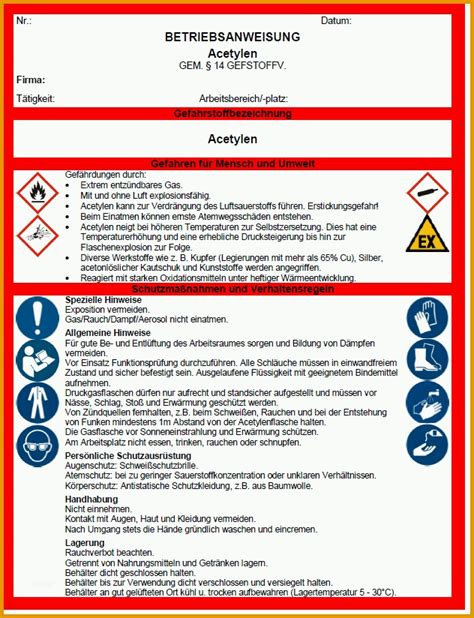 Hervorragen Betriebsanweisungen Vorlagen Kostenlos Vorlagen Und Muster