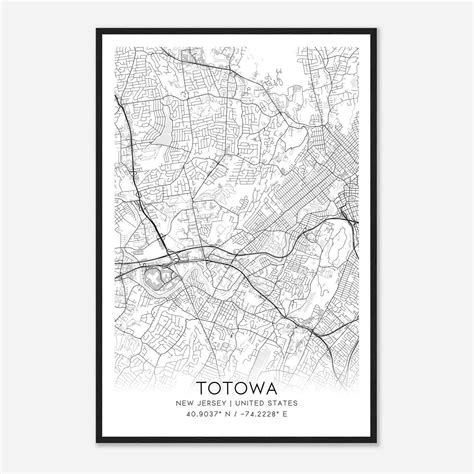 Totowa New Jersey Map Poster, Modern Home Decor Wall Art Print - Custom
