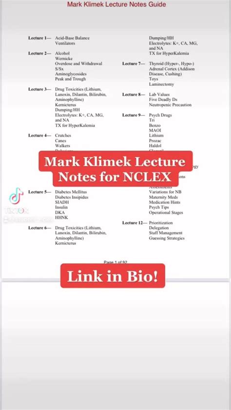 Mark Klimek Lecture Notes For Nclex Nclex Markklimeknotes