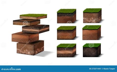 Isometric Soil Layers Diagram Cross Section Of Green Grass And