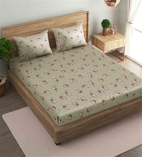 Buy Grey Floral 186 Tc Cotton Single Bed Sized Bed Sheets With 1 Pillow