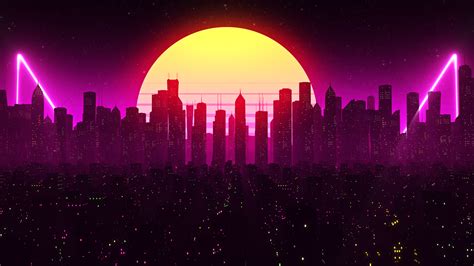 Retrowave City / Moon by Jowdarkangel [1920x1080] | Chill wallpaper ...