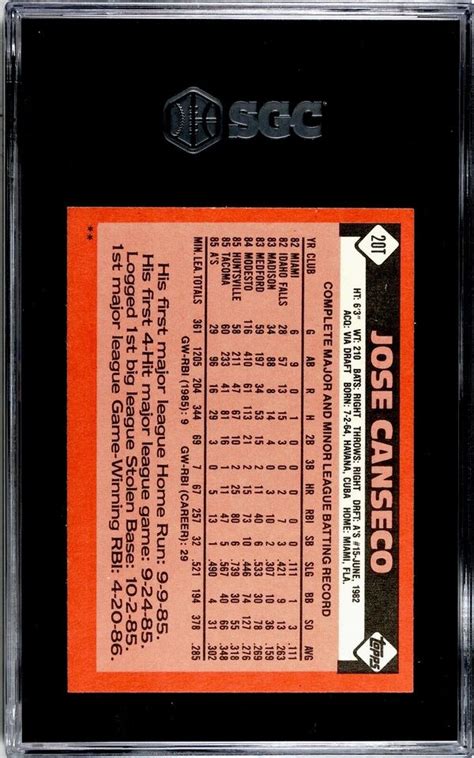 Topps Traded T Jose Canseco Sgc Nm Mt Rc Ebay