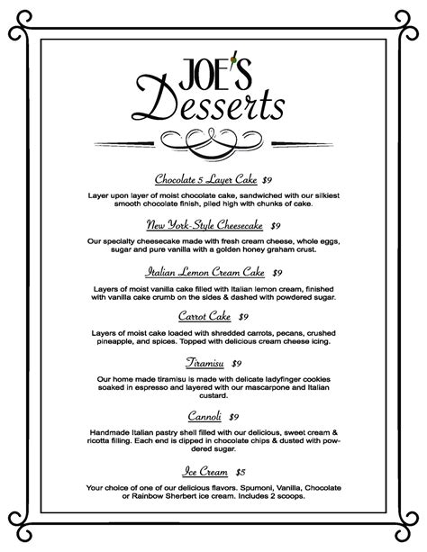 Menus Joes Italian Restaurant And Bar