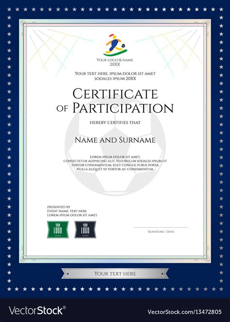 Sport Theme Certificate Participation Template Vector Image