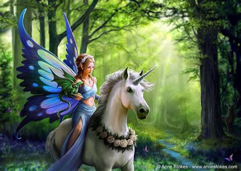 Anne Stokes Realm Of Enchantment Unicorn And Fairies Fantasy