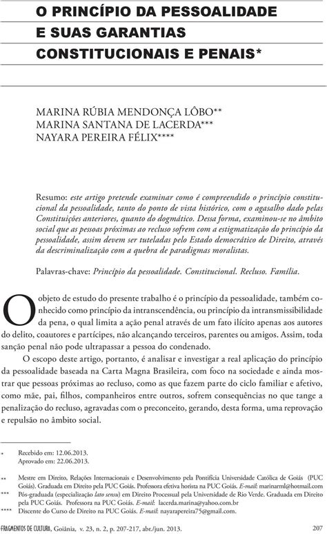 O PRINCÍPIO DA PESSOALIDADE E SUAS GARANTIAS CONSTITUCIONAIS E PENAIS