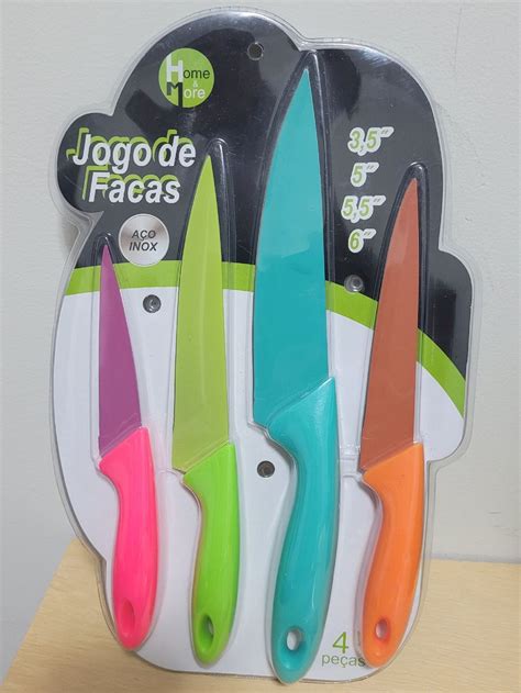 Jogo de Facas Aço Inox Coloridas Móvel de Cozinha Home E More Nunca