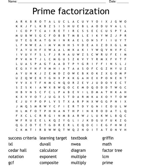 Prime Factorization Word Search Wordmint