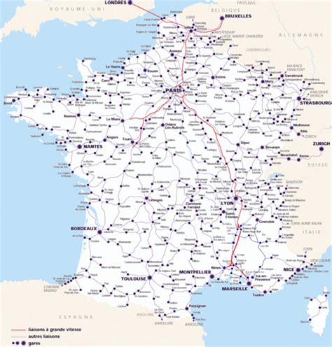 Map of SNCF National Railway Network in France - France • mappery