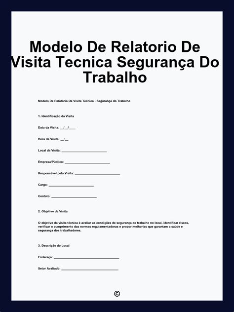 Modelo De Relatorio De Visita Tecnica Segurança Do Trabalho